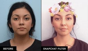 Before and after contouring to replicate snapchat filter effects.