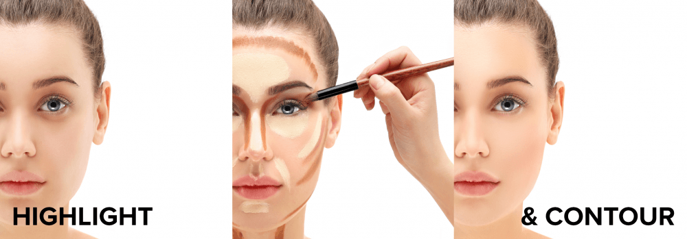 Woman putting contour and highlight makeup on face