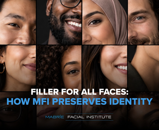 Close-up faces (models) with title “Filler for All Faces: How MFI Preserves Identity.” Mabrie Facial Institute logo.