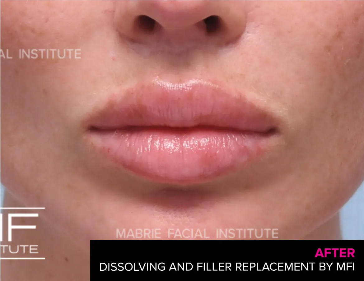 woman after lip filler correction