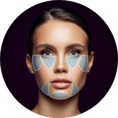 Highlighted treatment area on a model's face for i360 Nonsurgical Facelift