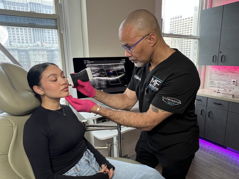 Dr. Mabrie using ultrasound for dissolving filler